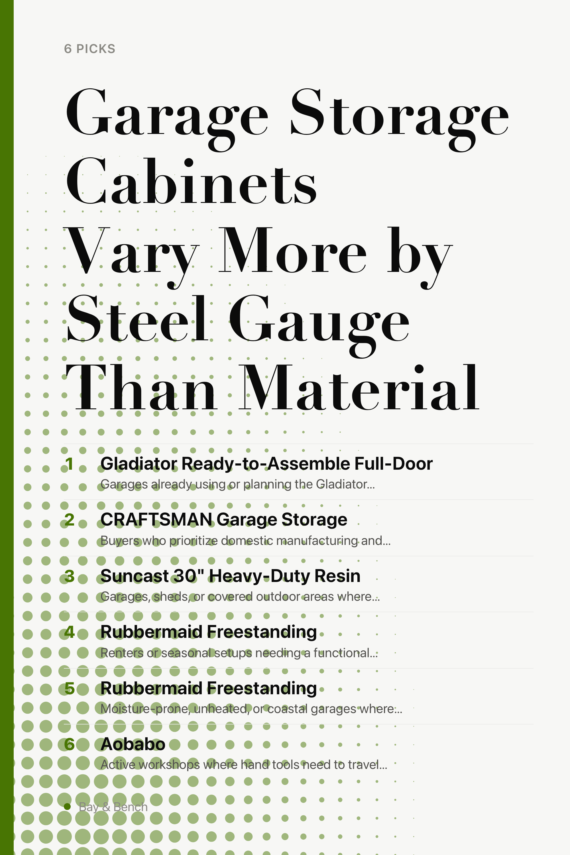 Garage Storage Cabinets Vary More by Steel Gauge Than Material — the picks, as a saveable list