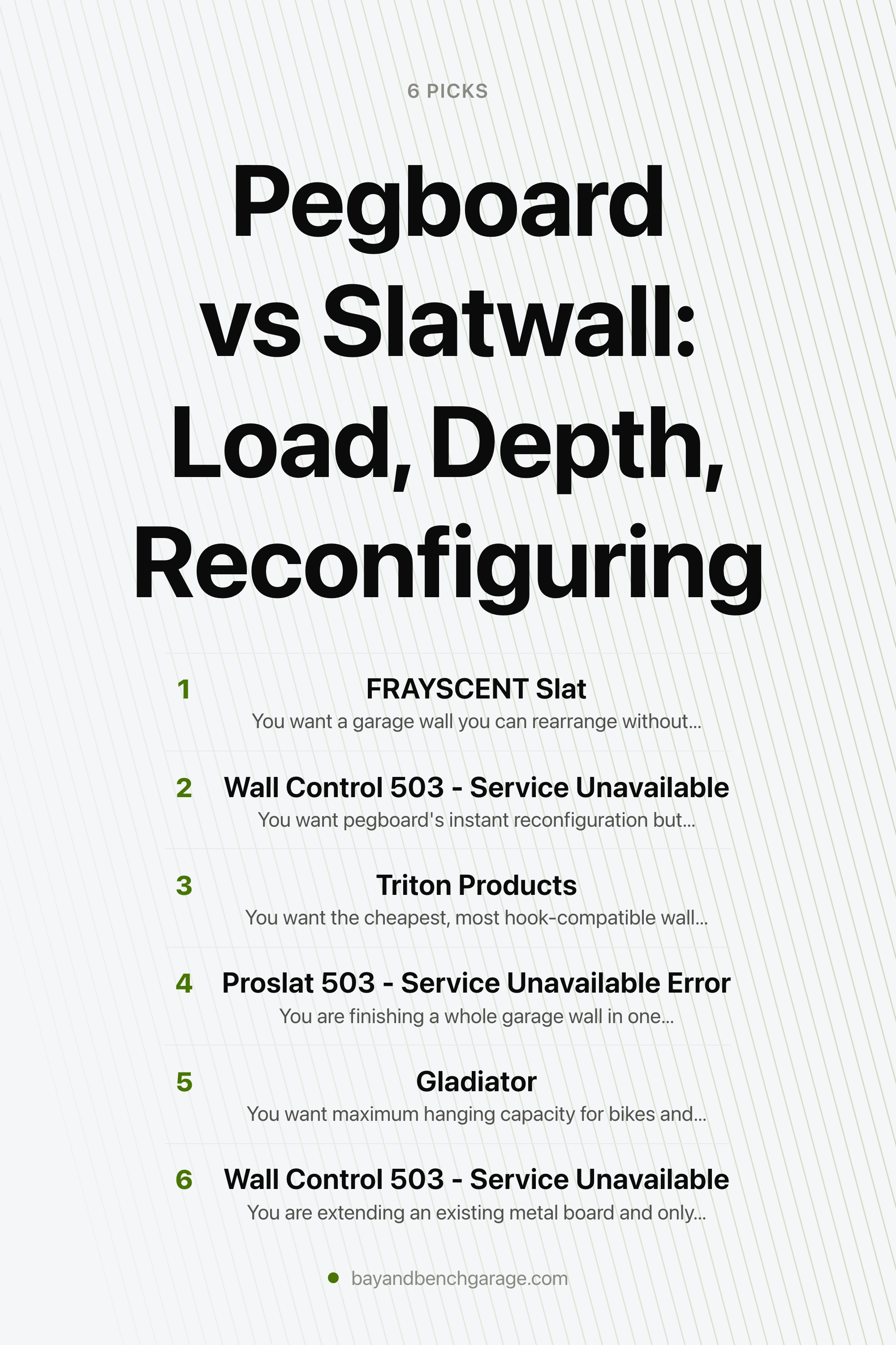 Pegboard vs Slatwall: Load, Depth, Reconfiguring — the picks, as a saveable list
